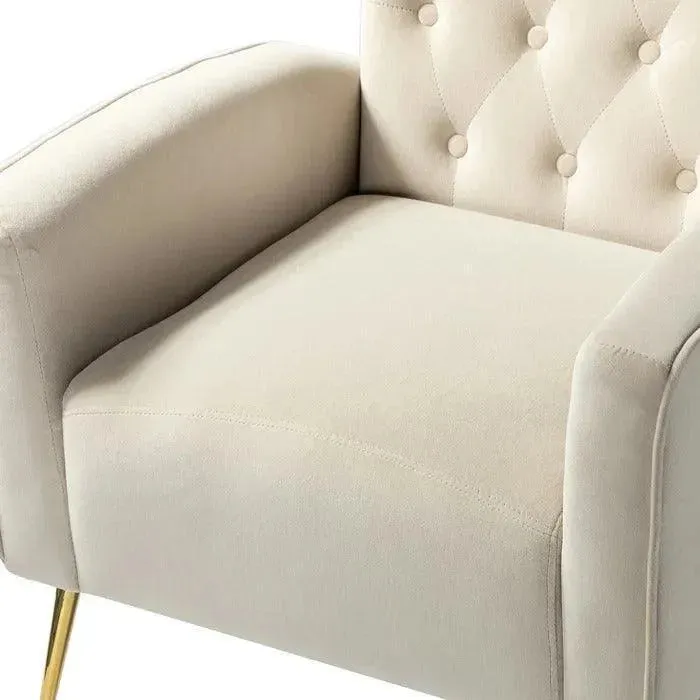 Stuffed Wide Tufted Velvet Wingback Chair for Living Room (Golden Metal Legs)