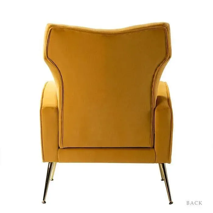 Stuffed Wide Tufted Velvet Wingback Chair for Living Room (Golden Metal Legs)