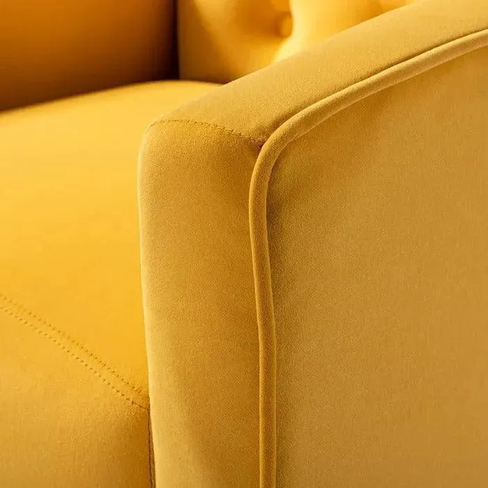 Stuffed Wide Tufted Velvet Wingback Chair for Living Room (Golden Metal Legs)