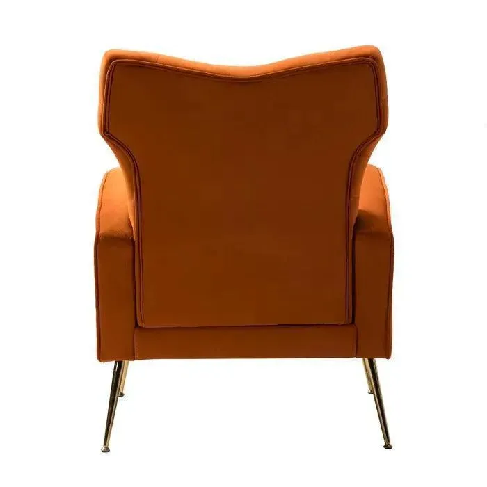 Stuffed Wide Tufted Velvet Wingback Chair for Living Room (Golden Metal Legs)