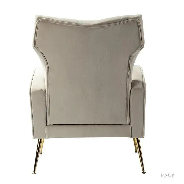Stuffed Wide Tufted Velvet Wingback Chair for Living Room (Golden Metal Legs)