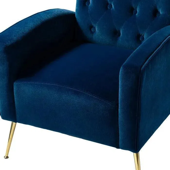 Stuffed Wide Tufted Velvet Wingback Chair for Living Room (Golden Metal Legs)