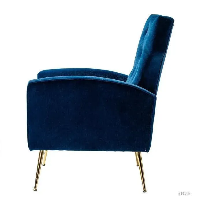 Stuffed Wide Tufted Velvet Wingback Chair for Living Room (Golden Metal Legs)