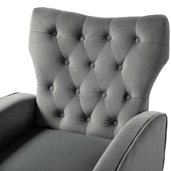 Stuffed Wide Tufted Velvet Wingback Chair for Living Room (Golden Metal Legs)