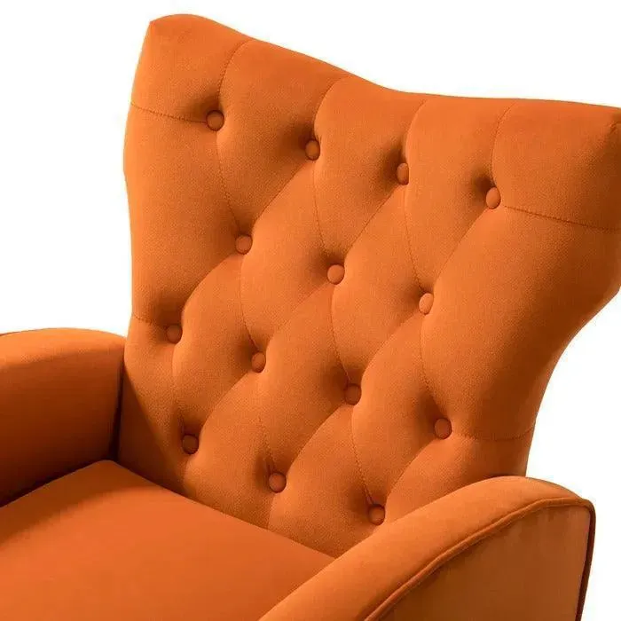 Stuffed Wide Tufted Velvet Wingback Chair for Living Room (Golden Metal Legs)