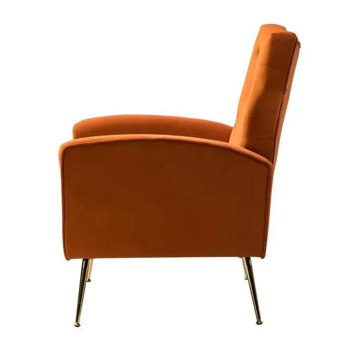 Stuffed Wide Tufted Velvet Wingback Chair for Living Room (Golden Metal Legs)