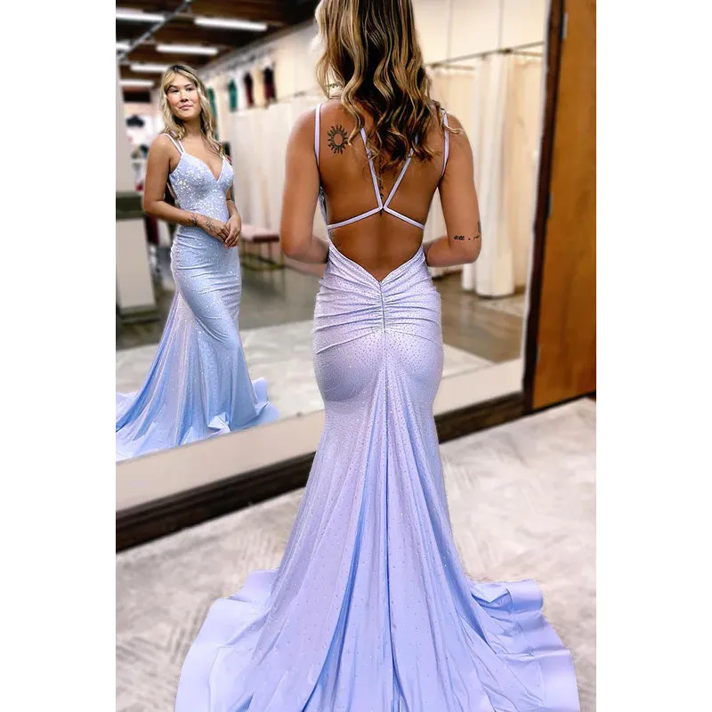 Sweetheart Sleeveless Beaded Satin Mermaid Long Prom Evening Party Dress