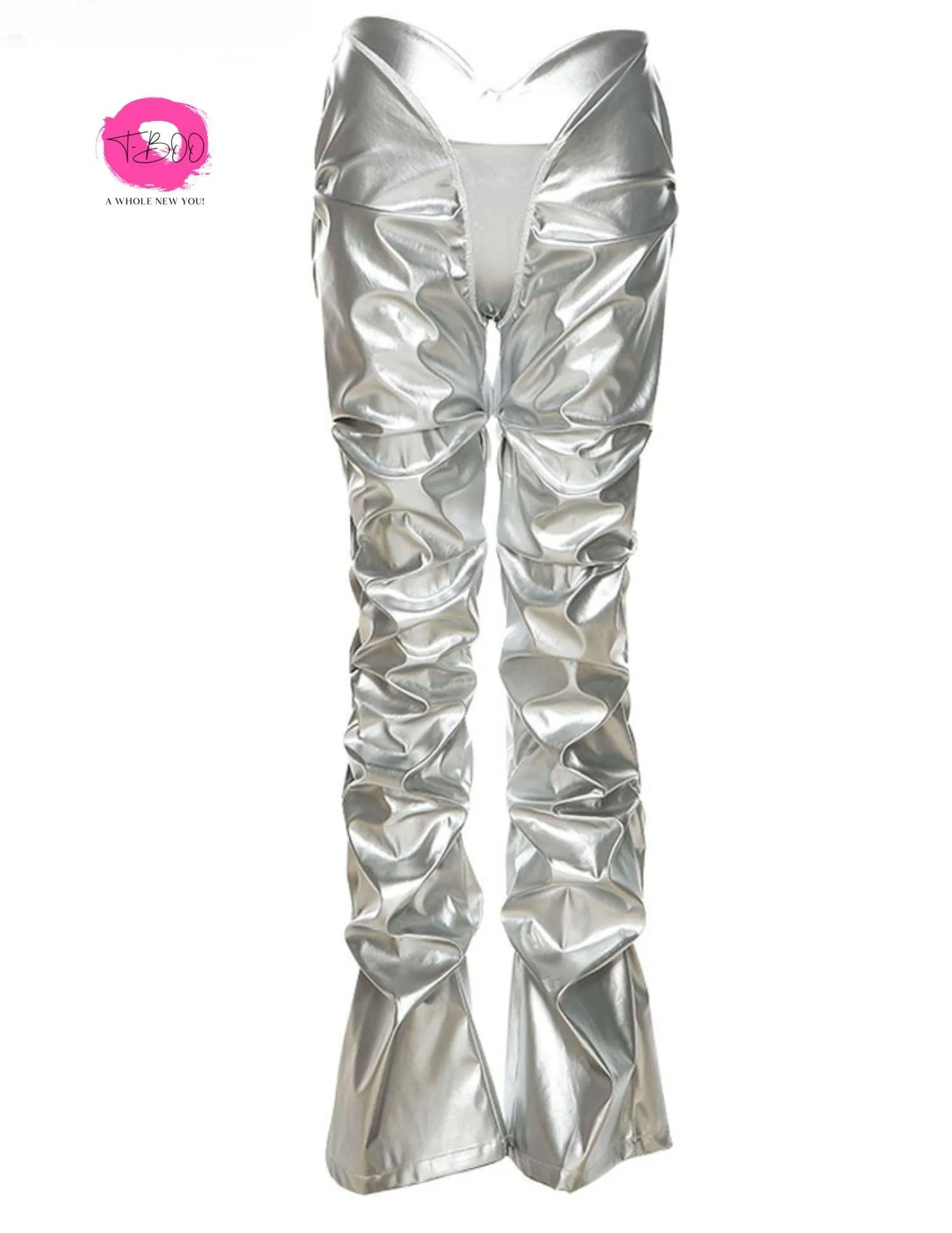 T-BOO  V-Shaped Low Waist Pants Women Fashion Stacked Faux Leather Trousers Casual Skinny Pants