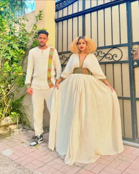 Timeless Elegance: Habesha Couples' Outfits in Modern Patterns