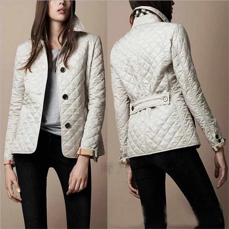 Turn-down Collar Plaid Short Slim Cotton Coat