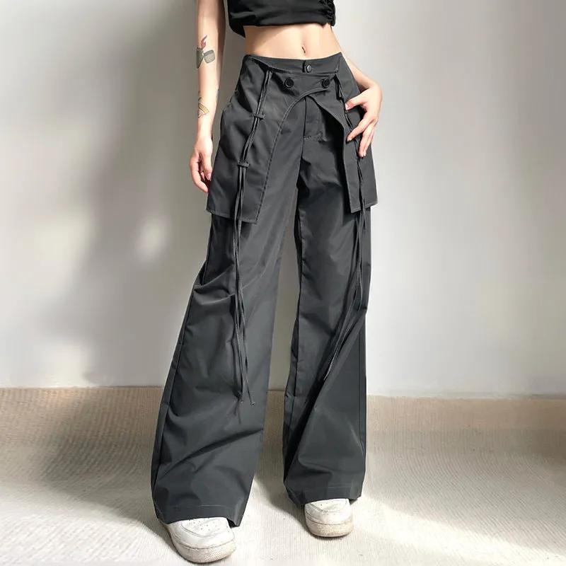 Utility Wide-Leg Cargo Pants with Pockets