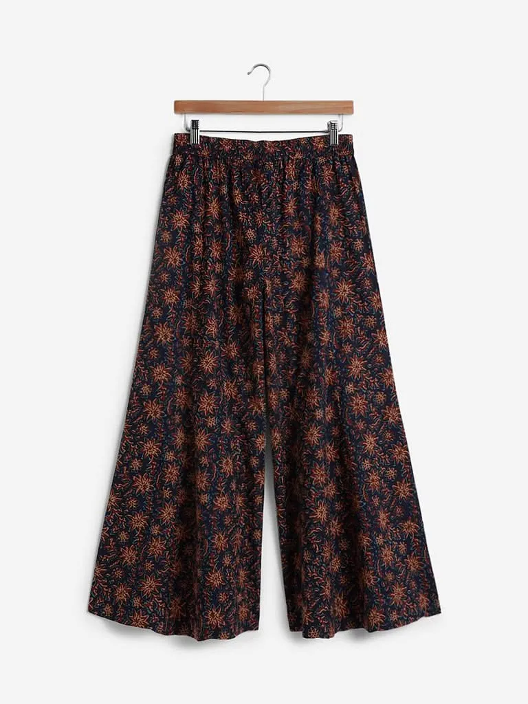 Utsa Rust Floral Print Flared Palazzos