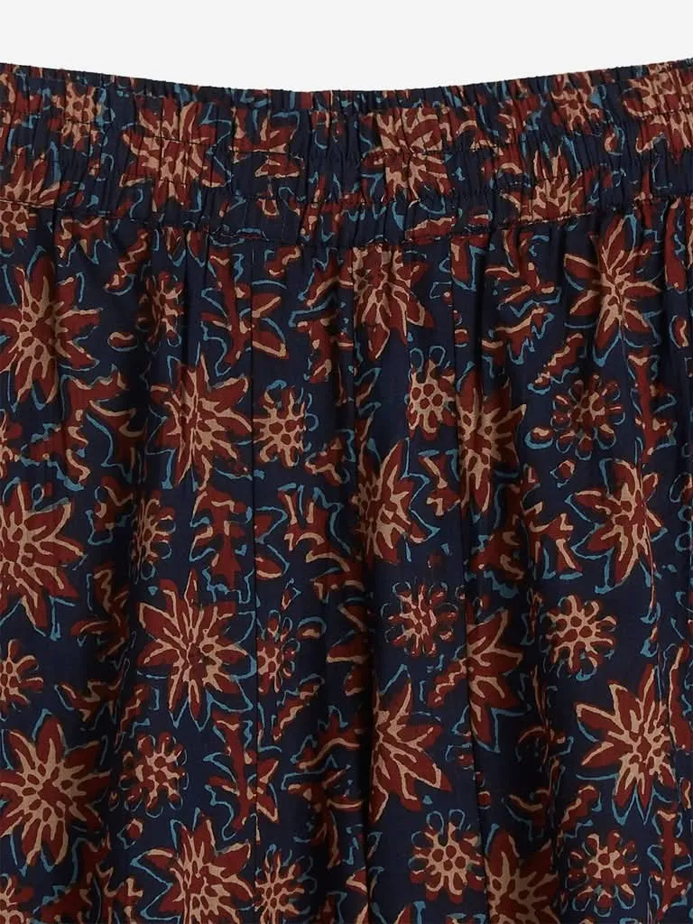 Utsa Rust Floral Print Flared Palazzos