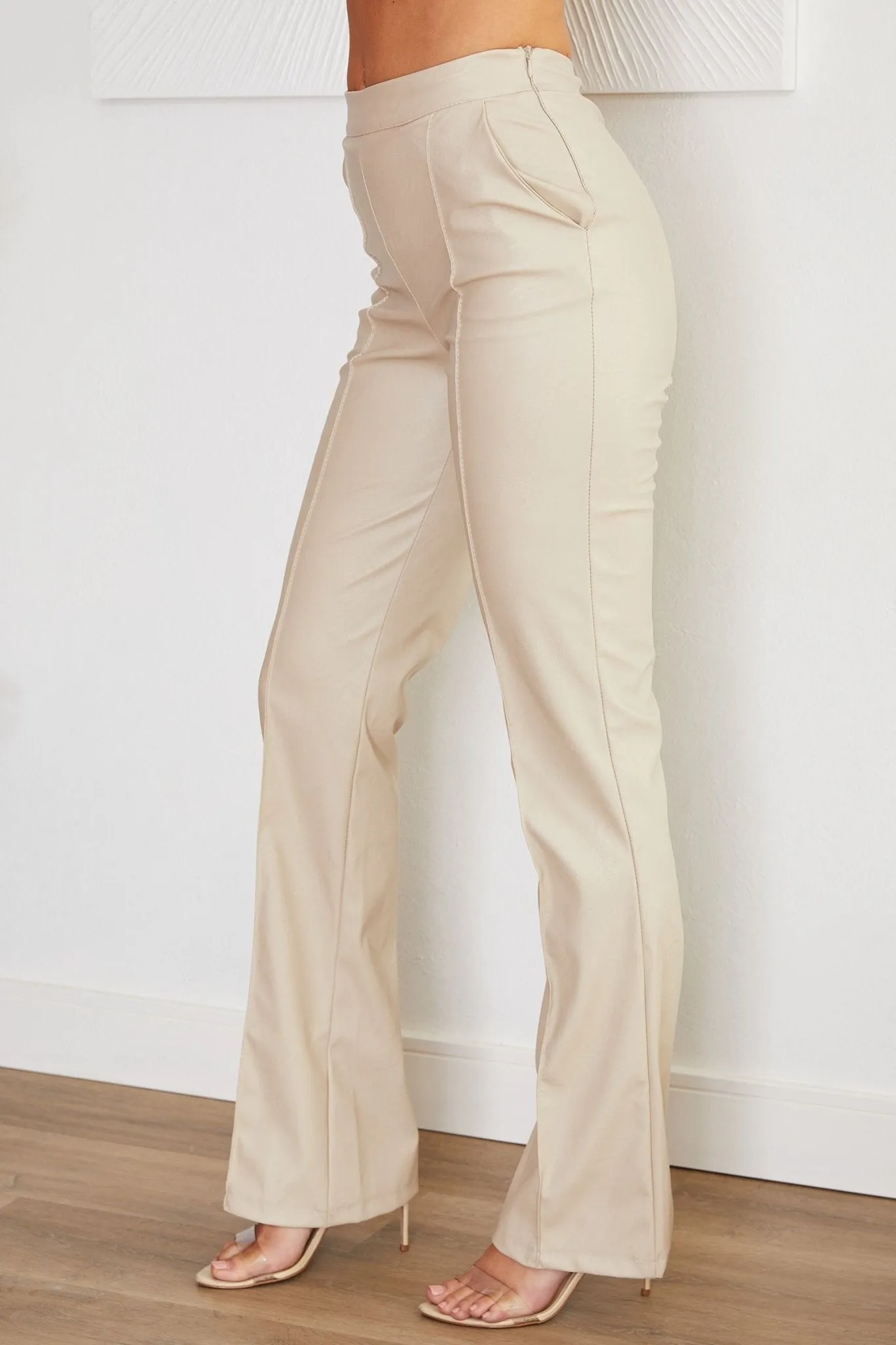 VE Faux Leather Cream Pants