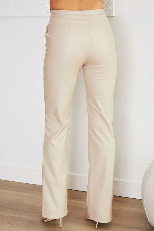 VE Faux Leather Cream Pants