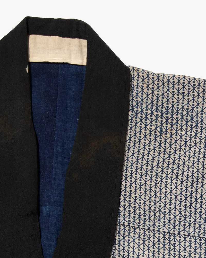 Vintage Noragi Jacket, Indigo with White Diamond Pattern