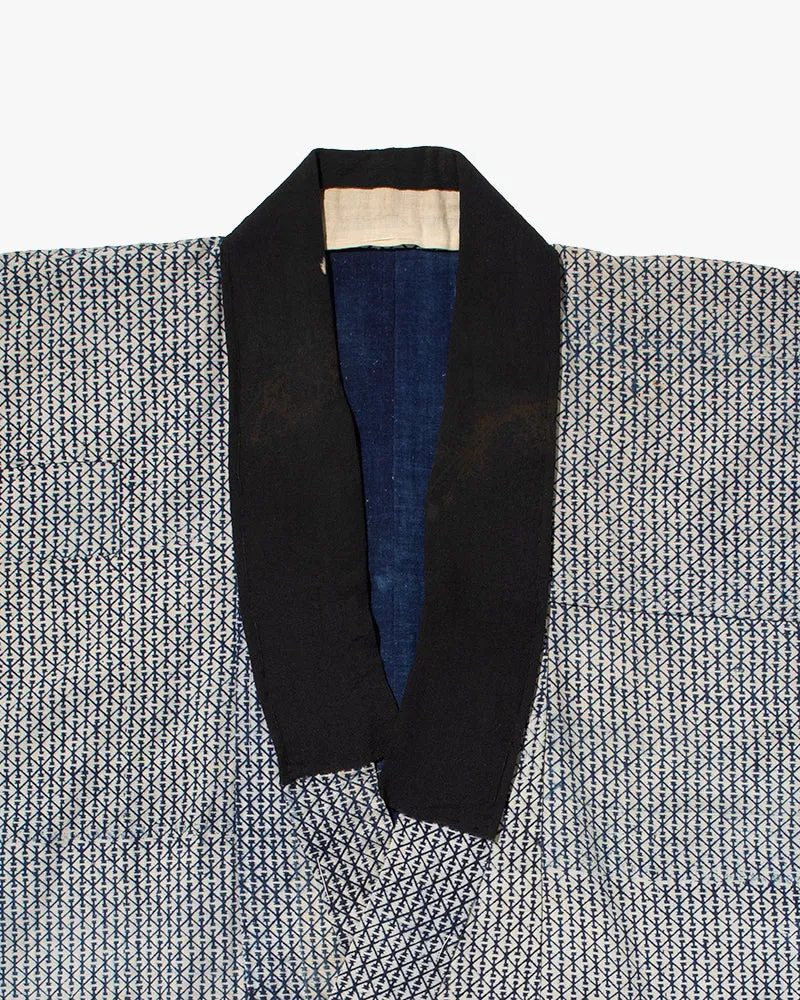 Vintage Noragi Jacket, Indigo with White Diamond Pattern