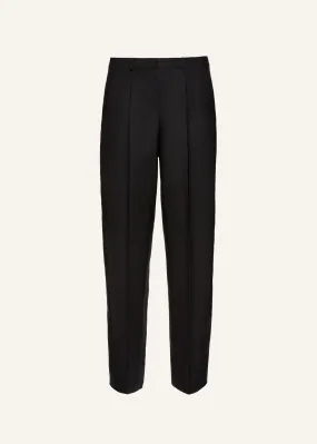 Wide leg tailored silk pants in black