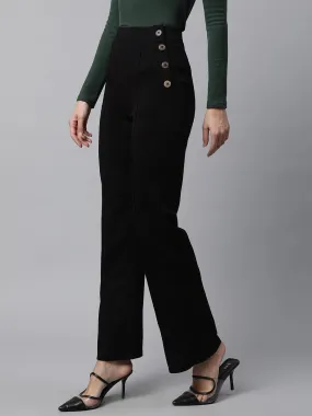 Women Black Side Opening Bell Bottom High Rise Palazzo Pants