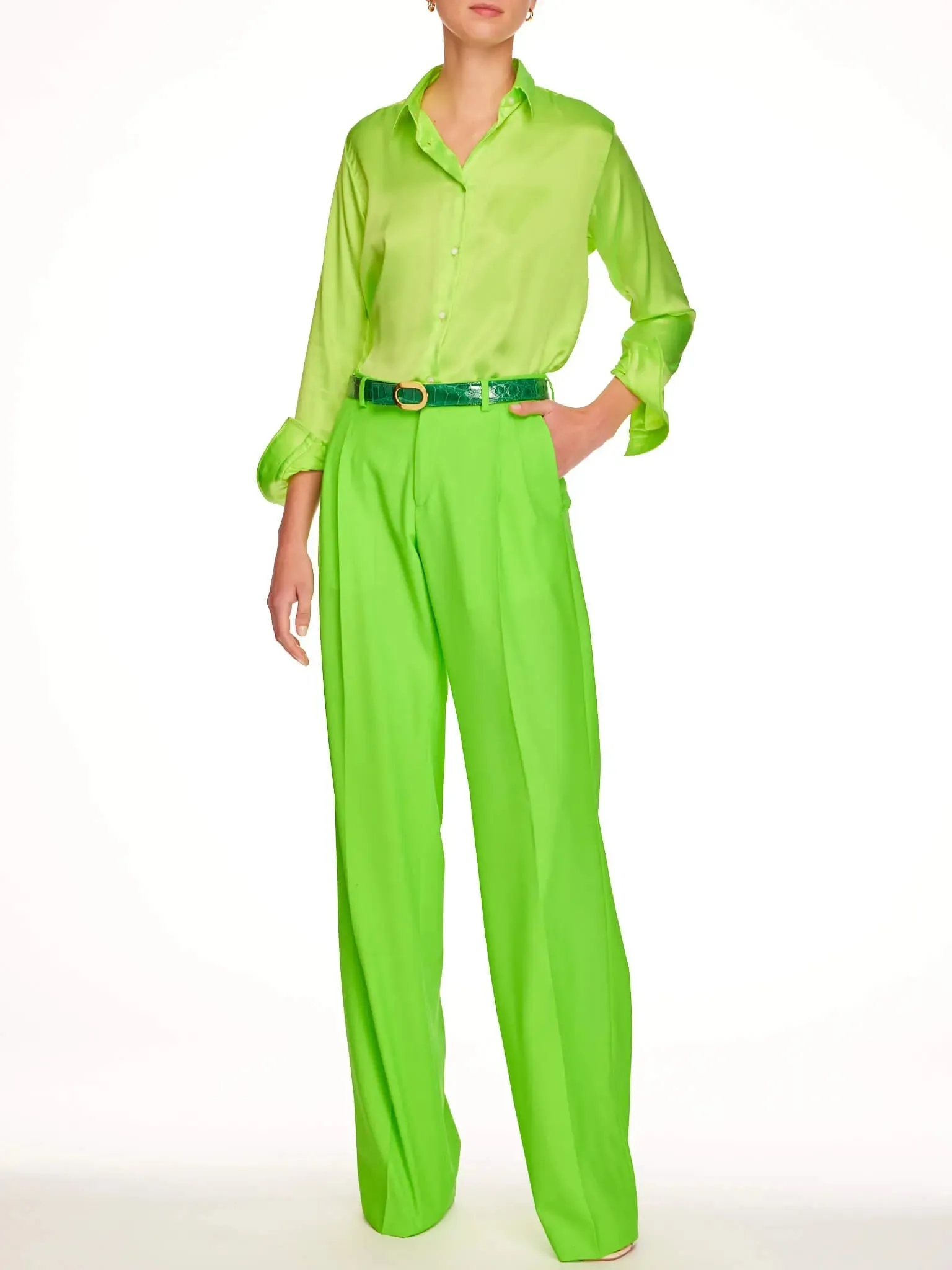 Women’s Baggy Double Pleated Pant In Lime Green