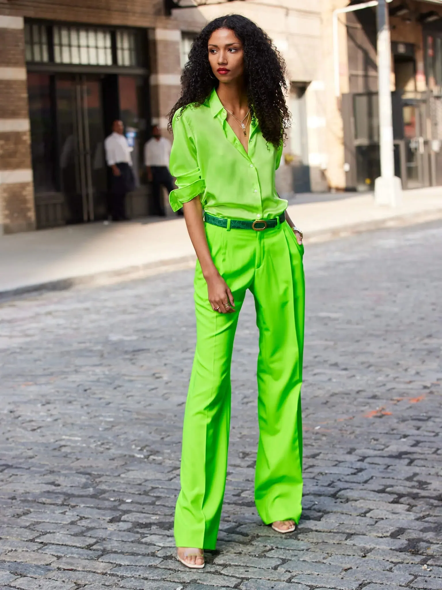 Women’s Baggy Double Pleated Pant In Lime Green