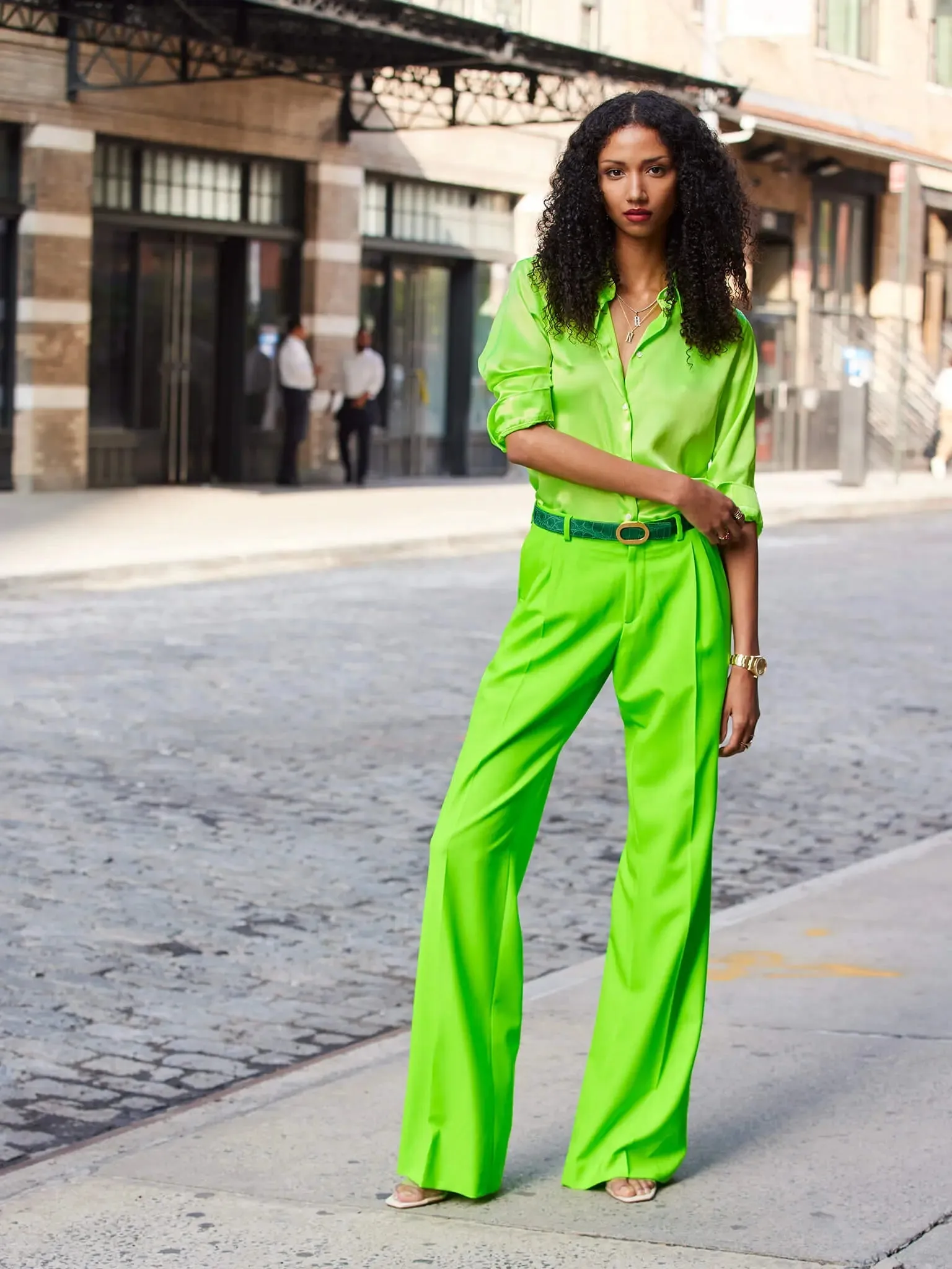 Women’s Baggy Double Pleated Pant In Lime Green