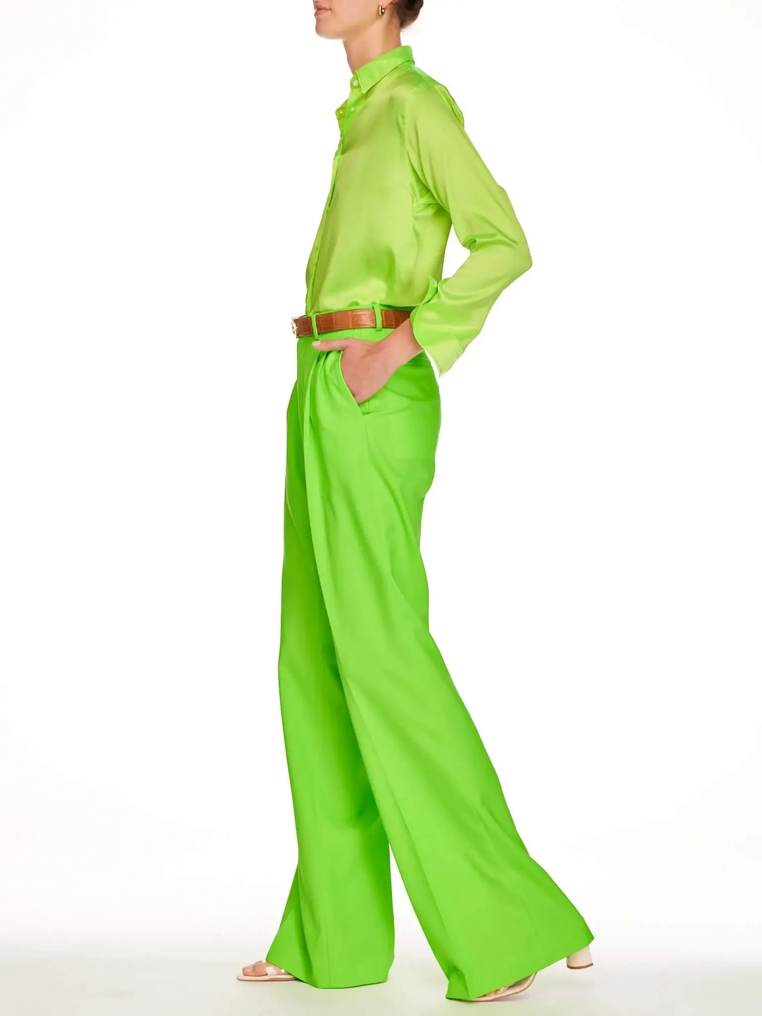 Women’s Baggy Double Pleated Pant In Lime Green