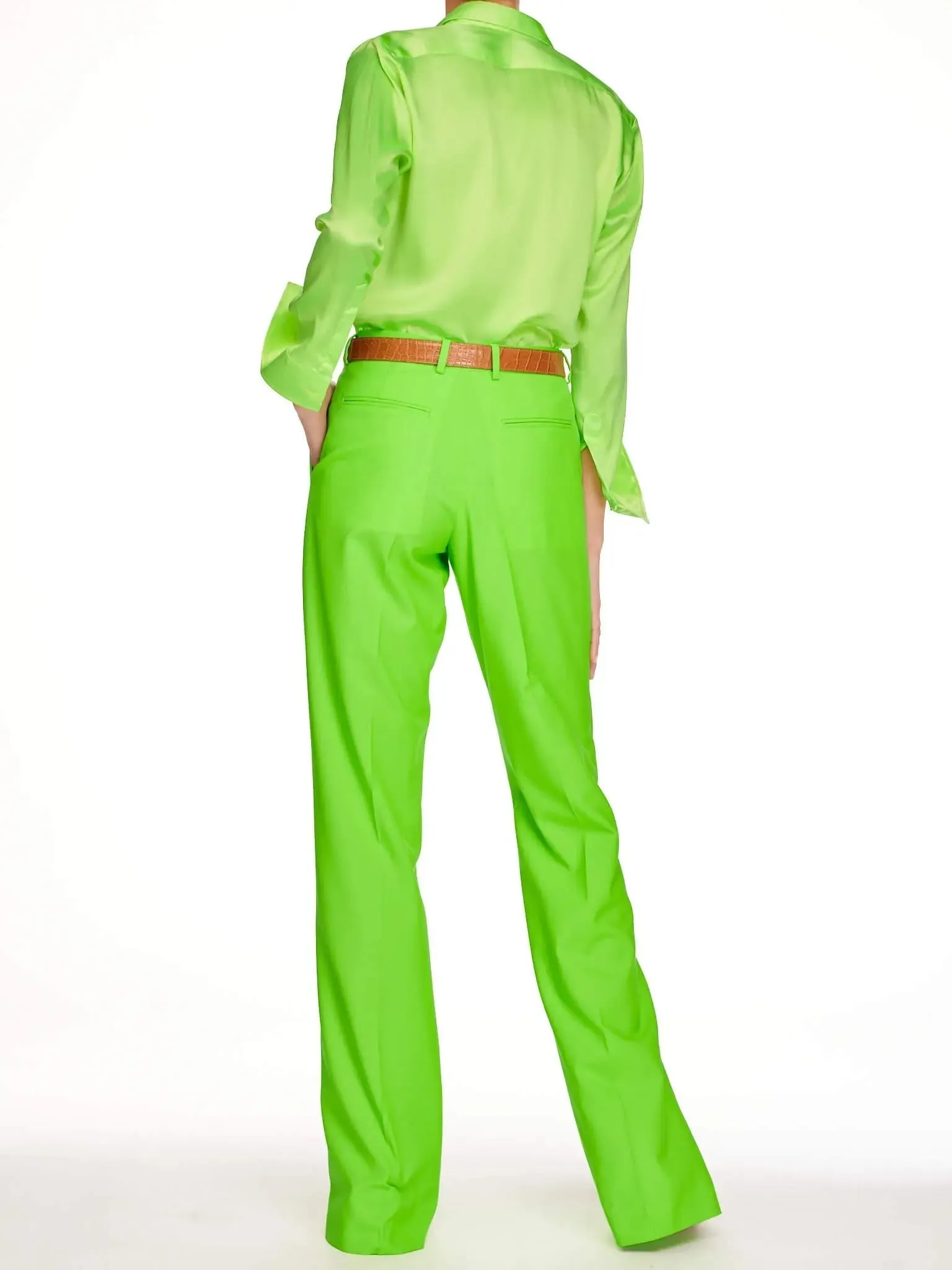 Women’s Baggy Double Pleated Pant In Lime Green