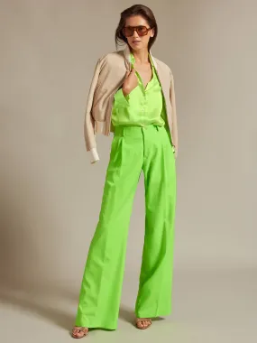 Women’s Baggy Double Pleated Pant In Lime Green