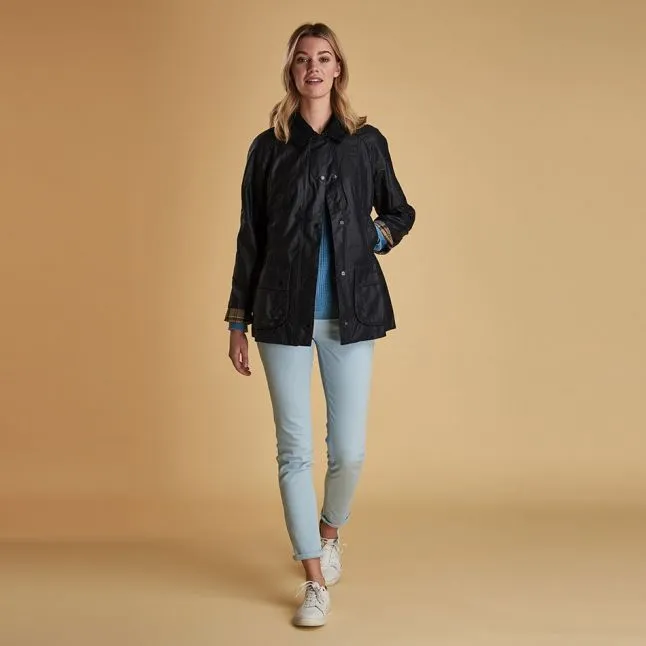 Womens Barbour Navy Beadnell Waxed Jacket