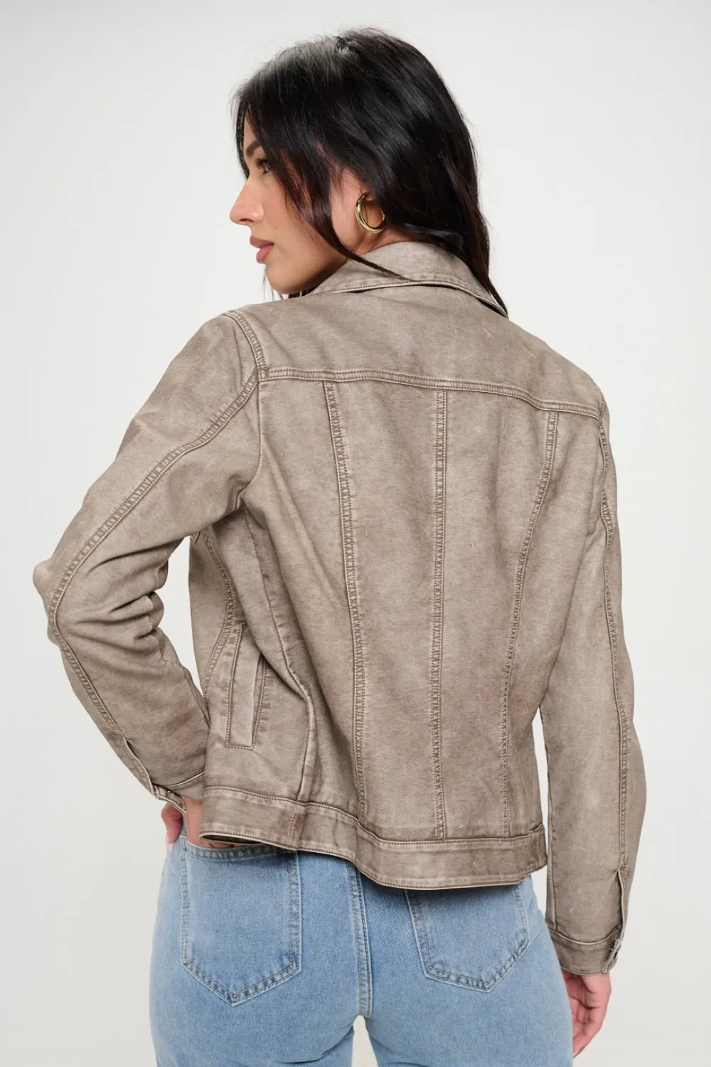 Womens Coalition LA Button Down Cargo Vegan Leather Shacket (S,M,L)