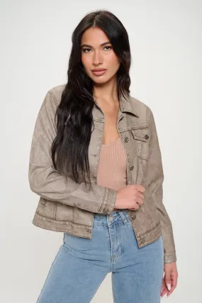 Womens Coalition LA Button Down Cargo Vegan Leather Shacket (S,M,L)