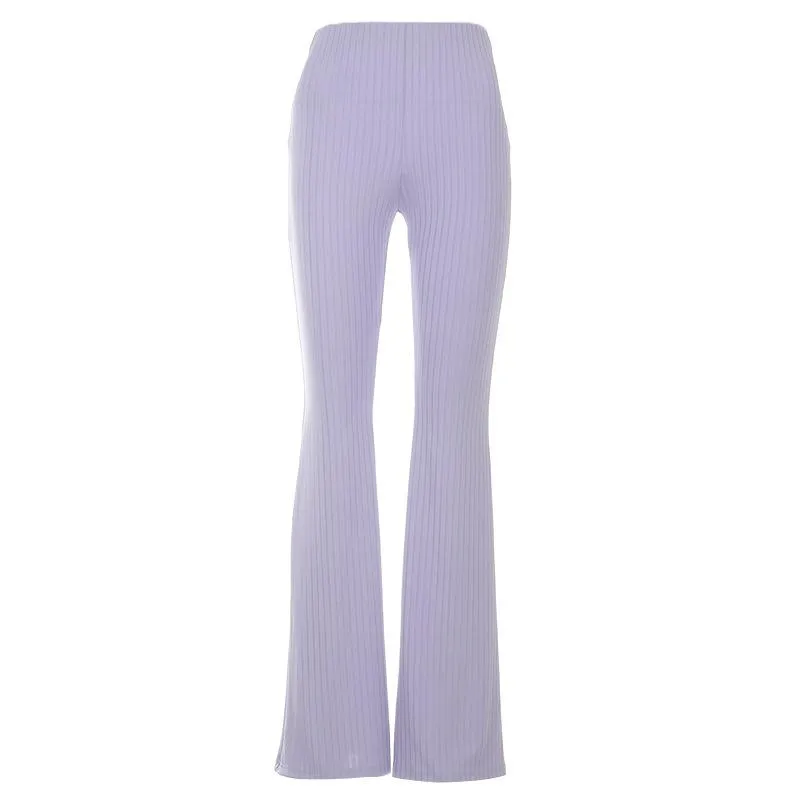 Women's High Waist Ribbed Knit Flare Pants SIZE S-L