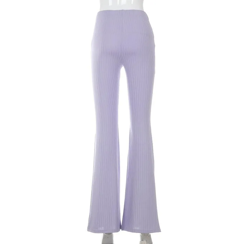 Women's High Waist Ribbed Knit Flare Pants SIZE S-L
