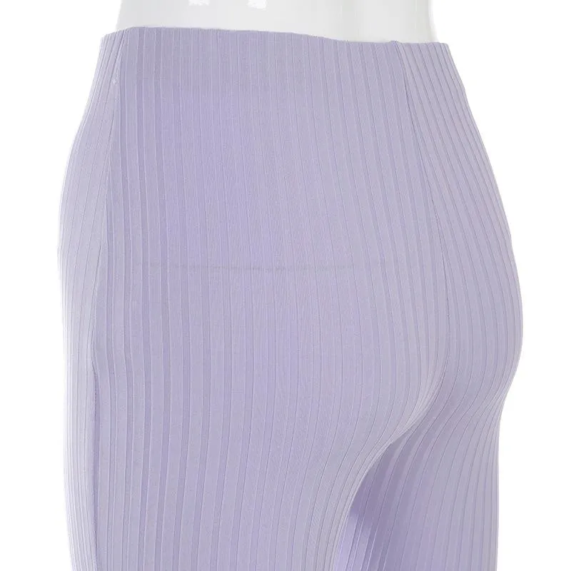 Women's High Waist Ribbed Knit Flare Pants SIZE S-L