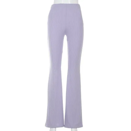 Women's High Waist Ribbed Knit Flare Pants SIZE S-L