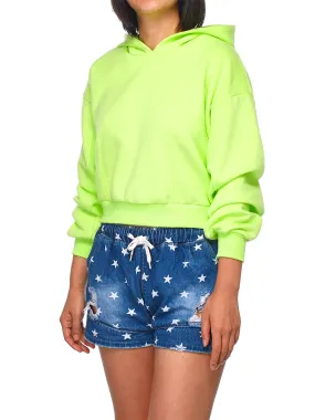 Women's Solid Long Sleeve Casual Pullover Crop Hoodie Sweatshirt (FWH1072)