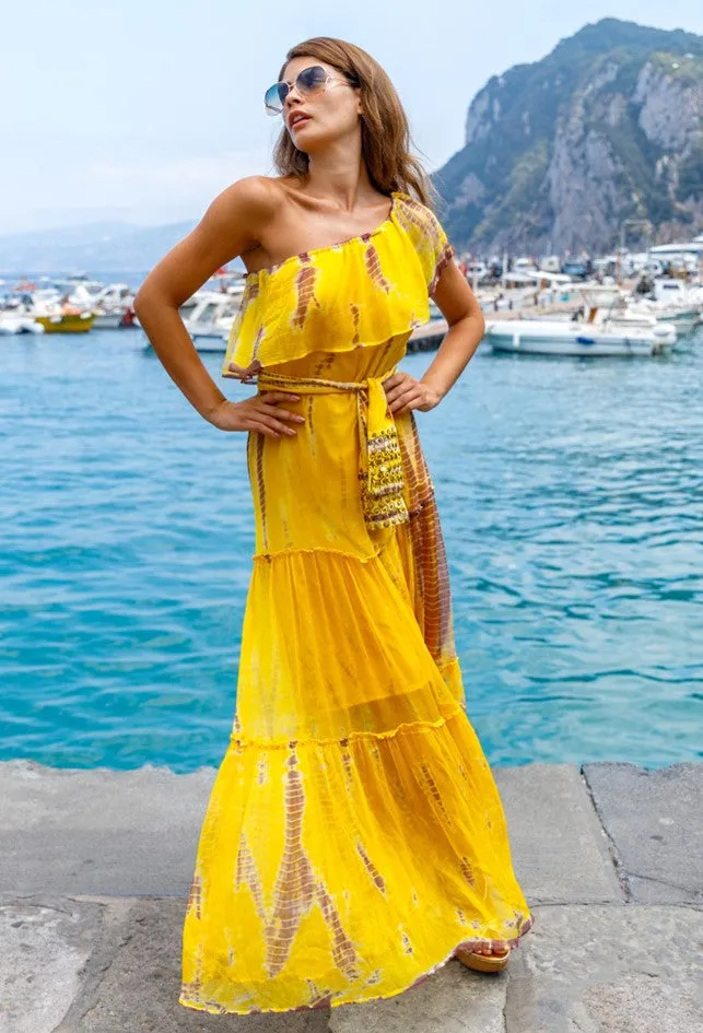 Yellow Plus Size Silk Bardot Maxi Dress